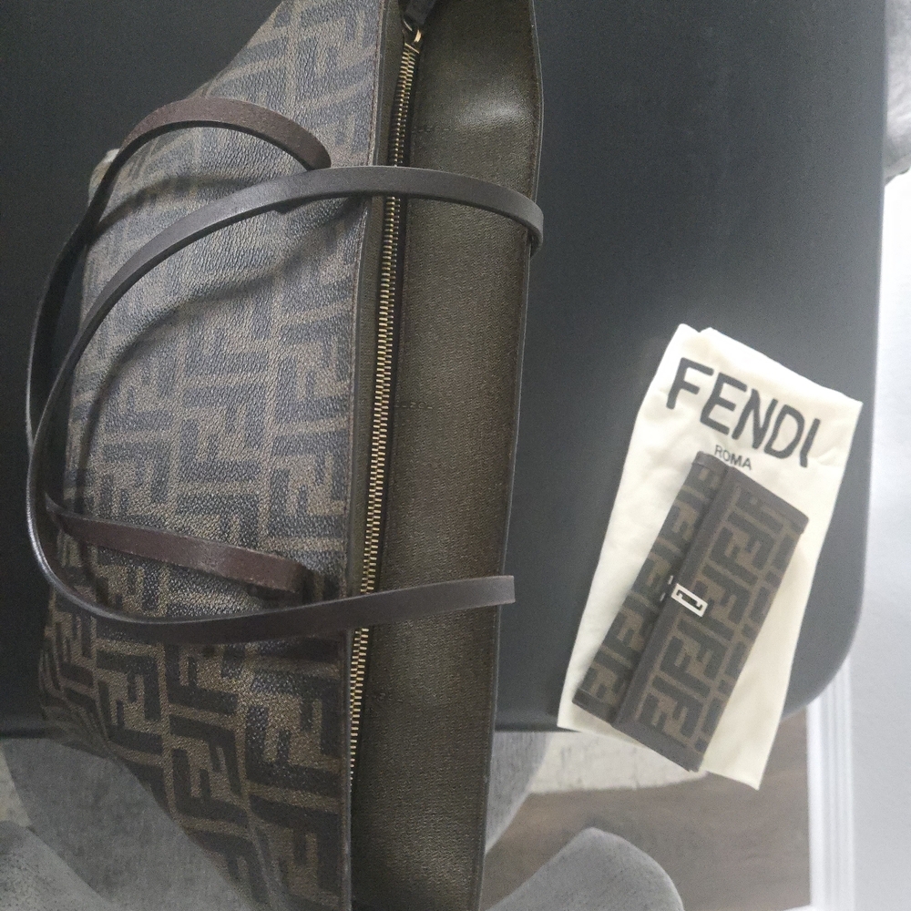 Fendi Zucca Print Brown Zippered Tote And Wallet Set Excellent Used Condition - Picture 3 of 17